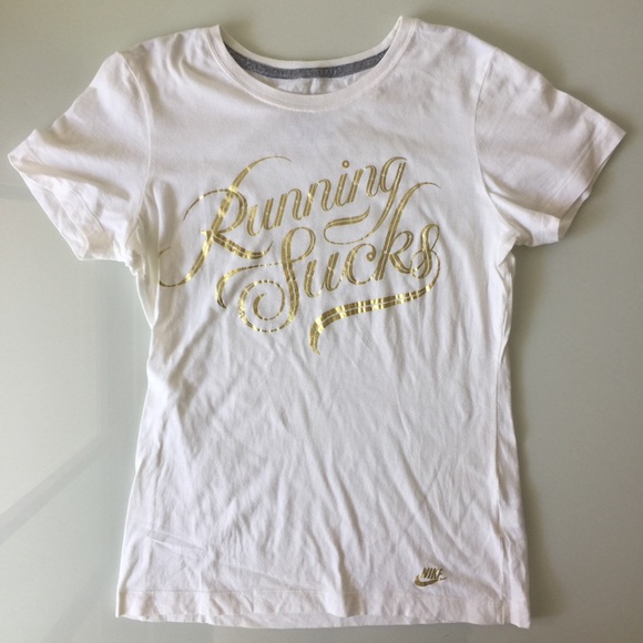 Nike | "running sucks" ivory tee with gold graphic - Picture 4 of 8